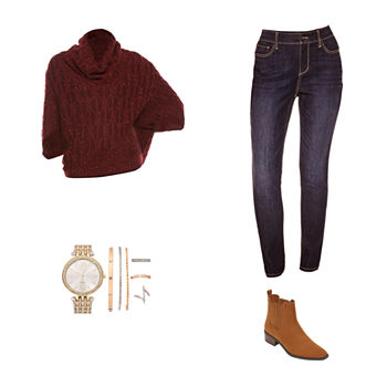 License to Chill: St. Johns Bay Cowlneck Poncho, Skinny Jeans & a.n.a Booties