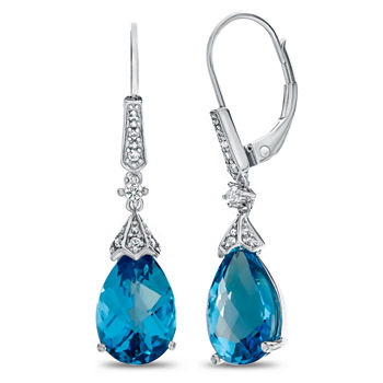 Genuine Blue Topaz & Lab-Created White Sapphire Sterling Silver Drop Earrings