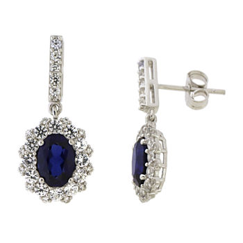 Lab Created Blue Sapphire Sterling Silver Drop Earrings