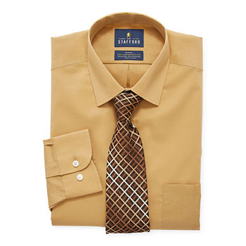 Stafford Mens Spread Collar Long Sleeve Stretch Dress Shirt
