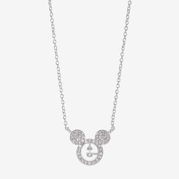 Disney Classics Initial Cubic Zirconia Pure Silver Over Brass 16 Inch Link Mickey Mouse Pendant Necklace