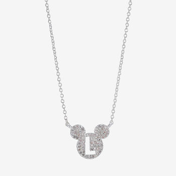 Disney Mickey Mouse White Cubic Zirconia Pure Silver Over Brass Initial Pendant Necklace