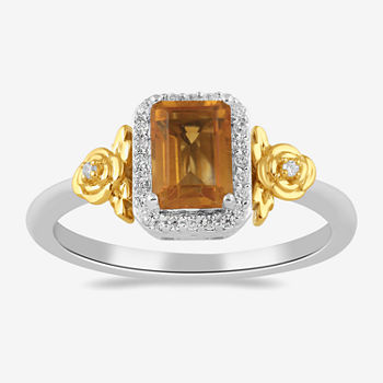 Enchanted Disney Fine Jewelry Womens 1/10 CT. T.W. Genuine Yellow Citrine 14K Gold Over Silver Sterling Silver Beauty and the Beast Belle Princess Cocktail Ring