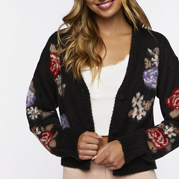 Forever 21 Juniors Floral Cropped Cardigan Womens Long Sleeve Button Floral Cardigan