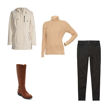St. John's Bay Anorak Jacket, Turtleneck Sweater, Skinny Jeans, Riding Boots