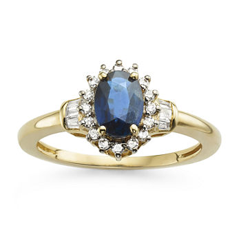Genuine Sapphire & 1/4 CT. T.W. Diamond 10K Gold Ring