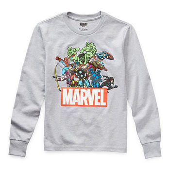 Disney Collection Little & Big Boys Crew Neck Marvel Long Sleeve Graphic T-Shirt