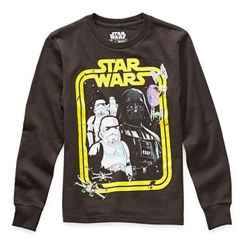Disney Collection Little & Big Boys Crew Neck Star Wars Long Sleeve Graphic T-Shirt