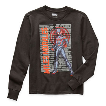 Disney Collection Little & Big Boys Crew Neck Marvel Miles Spiderman Long Sleeve Graphic T-Shirt