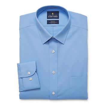 Stafford Advanced Performance Mens Point Collar Long Sleeve Stretch Fabric Wrinkle Free Dress Shirt