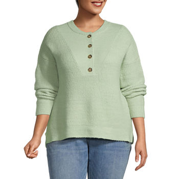 a.n.a Plus Womens Henley Neck Long Sleeve Pullover Sweater