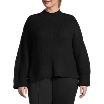 Worthington Plus Womens Mock Neck Long Sleeve Pullover Sweater