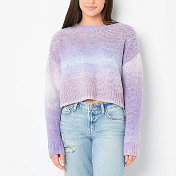 Arizona Juniors Crop Womens Crew Neck Long Sleeve Ombre Pullover Sweater