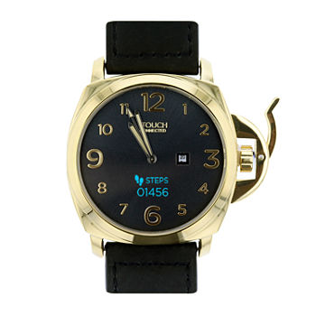 iTouch Connected for Men: Gold Case with Black Leather Strap Hybrid Smartwatch (44mm) 50050G-51-G02