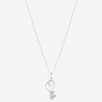 Disney Classics Crystal Sterling Silver 16 Inch Link Heart Mickey Mouse Pendant Necklace