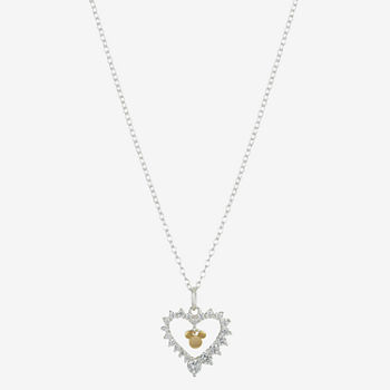Disney Disney Classics Cubic Zirconia Sterling Silver 16 Inch Link Heart Mickey Mouse Pendant Necklace
