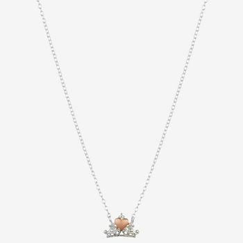 Disney Disney Classics Sterling Silver 16 Inch Link Crown Heart Princess Pendant Necklace