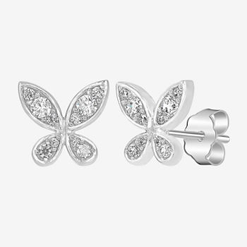 Sparkle Allure Cubic Zirconia Pure Silver Over Brass 8.6mm Butterfly Stud Earrings