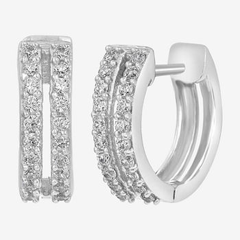 Sparkle Allure Cubic Zirconia Pure Silver Over Brass Round Hoop Earrings