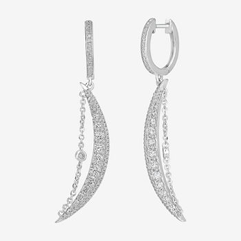 Sparkle Allure Cubic Zirconia Pure Silver Over Brass Curved Drop Earrings