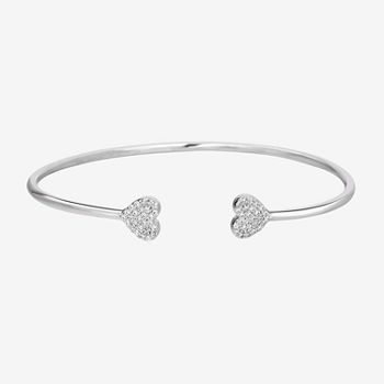 Sparkle Allure Cubic Zirconia Pure Silver Over Brass Heart Cuff Bracelet