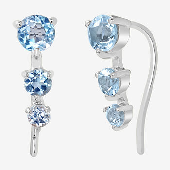 Silver Treasures Genuine Stone Sterling Silver Ear Climbers