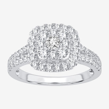 Womens 1 CT. T.W. Lab Created White Diamond 10K White Gold Cushion Side Stone Halo Engagement Ring