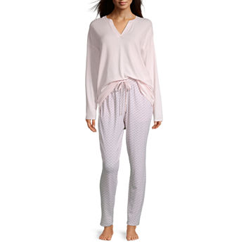Liz Claiborne Womens Long Sleeve 2-pc. Pant Pajama Set
