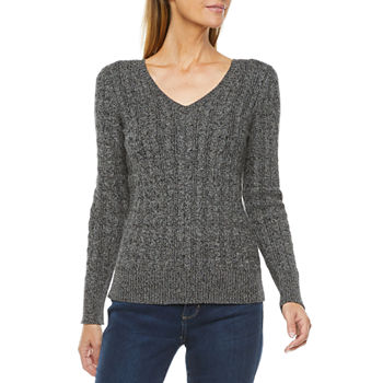 St. John's Bay Tall Cable V-Neck Womens V Neck Long Sleeve Pullover Sweater