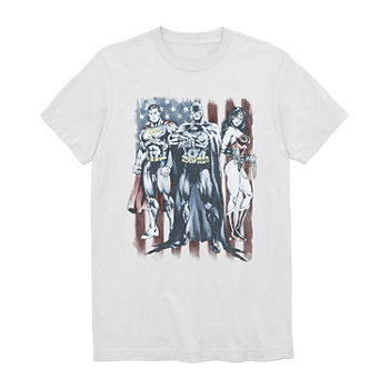 Mens Crew Neck Short Sleeve Regular Fit Americana Justice League Graphic T-Shirt