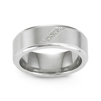 Diamond-Accent Stainless Steel Wedding Band