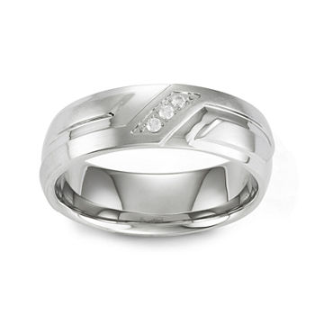 Mens Diamond-Accent Stainless Steel Wedding Band