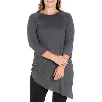 24/7 Comfort Apparel Womens Asymmetrical 3/4 Sleeve Tunic Top - Plus