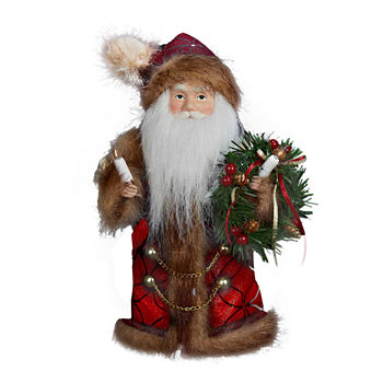 Kurt Adler 10" Burgundy And Brown Lighted Santa Christmas Tree Topper