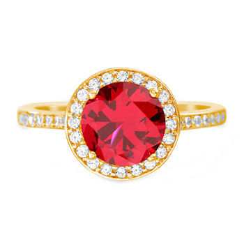 Silver Treasures Lab Created Ruby 14K Gold Over Silver Halo Cocktail Ring