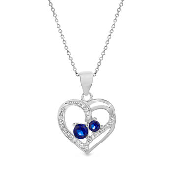 Silver Treasures Sapphire Sterling Silver 16 Inch Rolo Heart Pendant Necklace