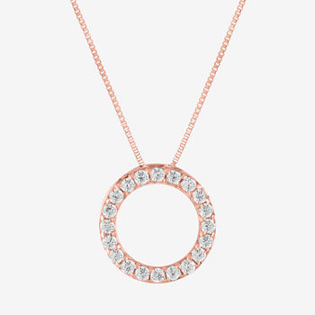 Womens 1/6 CT. T.W. Lab Grown White Diamond 10K Rose Gold Circle Pendant Necklace
