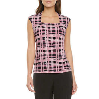 Black Label by Evan-Picone Womens Square Neck Sleeveless Blouse