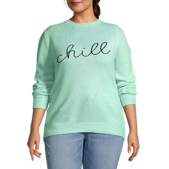 St. John's Bay Plus Womens Crew Neck Long Sleeve Dots Pullover Sweater