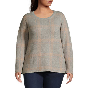 Liz Claiborne Plus Womens Round Neck Long Sleeve Pullover Sweater