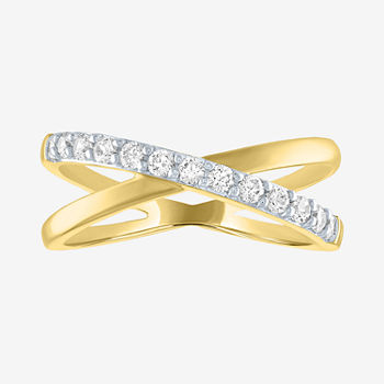 Womens 1/3 CT. T.W. Lab Grown White Diamond 10K Gold Crossover Cocktail Ring