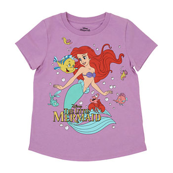Disney Little & Big Girls Crew Neck Ariel Short Sleeve Graphic T-Shirt
