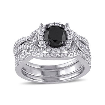 Midnight Black Diamond 1½ CT. T.W. White and Color-Enhanced Black Diamond Bridal Ring Set