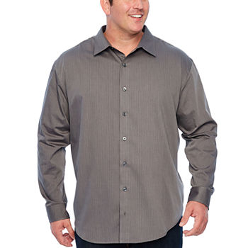 Van Heusen Big and Tall Easy Care Sateen Stripe Woven Mens Regular Fit Long Sleeve Striped Button-Down Shirt