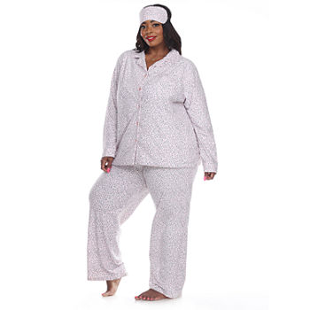 White Mark Womens Plus V-Neck Long Sleeve 3-pc. Pant Pajama Set