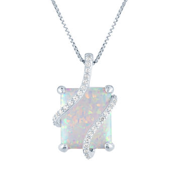 Lab-Created Opal & Lab-Created White Sapphire Sterling Silver Pendant Necklace