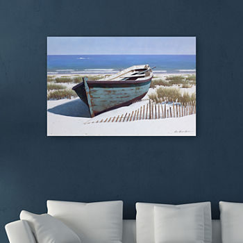 Blue Boat On Beach Giclee Canvas Art