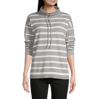 Liz Claiborne Womens Funnel Neck Long Sleeve Striped Pullover Sweater
