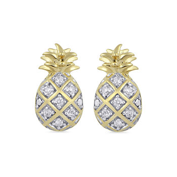 Pineapple 1/10 CT. T.W. Genuine White Diamond 14K Gold Over Silver 11.9mm Stud Earrings