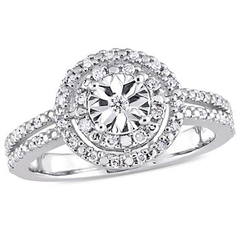 1/5 CT. T.W. Diamond  Halo Sterling Silver Engagement Ring